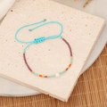 Bohemian handmade beaded bracelet with pearl on a natural stone and bamboo mat background - 2# Lake Blue