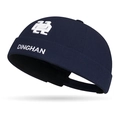 Bonnet docker bleu marine avec broderie 3D DINGHAN blanche sur tissu en sergé de coton - Réglable / Bleu marine