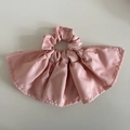 Detailed view of pink double-layered silk scrunchie with elegant ruffled design - Pink