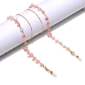 Pink natural quartz stone eyeglasses chain with golden link chain and non-slip loops - Gold