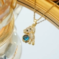 Golden titanium steel teddy bear pendant necklace with blue galaxy ball and zircons - Pave Zircon Bear with Galaxy Sphere (C502 Gold) / Gold