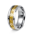 Gotischer Piraten-Totenkopfring aus silbernem Edelstahl mit goldenem Glitzereinsatz - US 6 / Gold mit goldenem Zahnrad