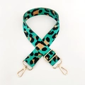 Detailed view of turquoise leopard print wide shoulder strap with gold metal buckle - Silver Clasp / Emerald Green