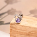 Silver steel double heart stud earring with purple heart stone and clear zircon stones - A417-3# Purple / Purple (Single Piece)