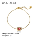 Elegant 18K gold-plated titanium steel bracelet featuring a rectangular red zircon stone - Red Zirconia Style (HF-S4176-RD)