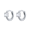 Détail de boucles d'oreilles en argent 925 avec texture torsadée et zircon carré - Argenté