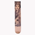 Sheer skin-tone tattoo stockings with vintage female portrait and floral patterns - Handmaiden