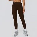 Dunkelbraune High-Waist Yoga-Hose aus mattem Stretchstoff für Fitness und Laufen - S / Kaffee