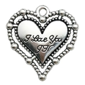Silberner Herzanhänger mit doppeltem Rahmen und I Bae You Gravur für DIY-Schmuckstück - I Love You Herz mit geflochtenem Rand 19x20mm