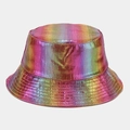 Macro detail of bucket hat featuring iridescent metallic luster and vertical ribbed texture - Rainbow Rose Red