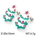 Pendientes de esmalte de árbol de Navidad en rojo y verde con pernos de acero inoxidable - Pendientes de árbol de Navidad / Color Acero (KE117961-GC)