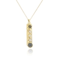 Macro shot of gold-plated geometric pendant with blue enamel evil eye and sparkling crystals - Gold - Multi-color Gem Star
