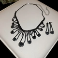 Parure de bijoux vintage français avec collier à franges noires et boucles d'oreilles - 55# Collier-Noir (Ensemble 2 pièces)