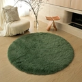 Soft plush dark green round rug placed on light wooden floor in a cozy living room decor - Dark Night Green