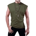 Men's olive green sleeveless tank top with crew neck and premium knit texture - Army Green