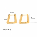 Detailed dimensions of 18k gold stainless steel square earrings showing 17x15x3mm size - Gold Square Hoop (TE6028-3)