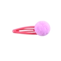 Cute pink and purple plush ball hair clip for girls with a durable metal BB snap design - Violet