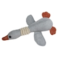 Detailed macro view of durable grey linen-textured goose dog toy with orange accents - Grey Goose