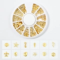 Golden nautical nail charms set featuring sea shells and stars in a 12-grid storage box - Ocean Series (XY-07)