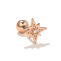 Detailed macro of rose gold star stud earring with inlaid cubic zirconia and screw ball back - EGD0640/Octagonal Star / Rose Gold