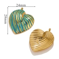 Detailed size view of heart pendants in blue enamel and gold finish, 24mm by 28mm - Stripes-Blue