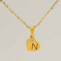 Collana con ciondolo a cuore dorato, lettera N e zircone, in acciaio inossidabile - Lettera N