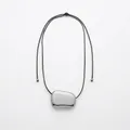 Minimalist stainless steel pebble pendant on black leather cord with size measurements - Steel Irregular Teardrop (P1518)-72cm