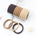 Set of flocked hair ties in shades of dark brown, khaki, and beige gradient colors - 15 Pcs Deep 3-Color Mix Beige