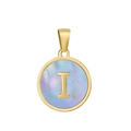 Pendentif de collier en acier titane doré avec nacre et breloque lettre I - I-Coquille Bleue