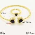 18k vergoldetes Schmuckset aus Kupfer mit schwarzen Herzsteinen und Mikro-Zirkonia - Gold Schwarz