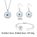 Silver evil eye jewelry set with necklace, pearl bangle and earrings on white background - Circular Steel Jewelry Set (KS118305-K+KB123062-K)