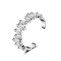 Detailed close-up of baguette-cut zircon stones on an adjustable silver open ring - Adjustable Open / White Gold