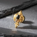 Macro shot of gold-plated gothic earring with black gemstone and 1.69cm height measurement - Gothic Cross Totem Style (S167)