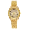 Detail of luxurious iced-out gold watch with crystal encrusted case and roman numerals - Gold