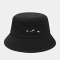 Close-up of white abstract embroidery and stitching details on a black cotton bucket hat - M (56-58cm) / Black