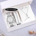 Set gioielli argento con orologio collana anello orecchini e bracciale per donna - Argento