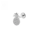 Silver pineapple-shaped G23 titanium labret stud with sparkling cubic zirconia stones - 1.2*6mm / Pineapple Silver