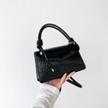 Chic black handbag with vertical pleated texture and stylish double rope handles for women - Black
