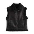 Détail du gilet noir en similicuir avec fermeture éclair et doublure en peluche - Noir