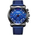 Men's multifunctional chronograph watch with deep blue leather strap and silver case - Blue Band Black Case Blue Dial