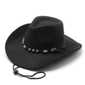 Detail of black wool cowboy hat featuring blue stones, silver studs and chin strap - M (56-58cm) / Black