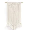 Handwoven bohemian wall tapestry in cream white cotton rope with decorative tassels - Fish Tail Tapestry