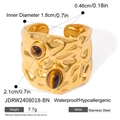 Gold hammer textured stainless steel ring with dual tiger eye stones and size specs - Tiger Eye Hammered Wide Face Ring (JDRW2408018-BN)