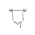 Makroaufnahme von Silber-Brustpiercing aus Edelstahl mit V-förmiger Kristall-Fransenkette - Silber V-Form Zirkonia Quaste