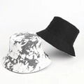 Close-up of double-sided canvas bucket hats in solid black and grey tie-dye pattern - Black Grey (Reverse Black)