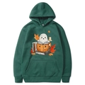 Dark green Halloween hoodie with ghost and pumpkin print on a white background - Dark Green