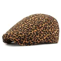 Berretto newsboy retrò leopardato in velluto a coste con visiera corta rigida per donna - Regolabile (55-59cm) / Leopardo Caffè