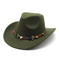 Detail of bohemian colorful beads on dark green wool felt western cowboy hat - M (56-58cm) / Army Green