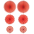 6-piece red paper fan set with stripes and dots for party wall decorations - Dark Orange Paper Fan Flowers