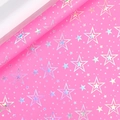 Roll of pink holographic gift wrapping paper with shiny iridescent star patterns - Pink Silver Stars / 0.43x3M/Roll